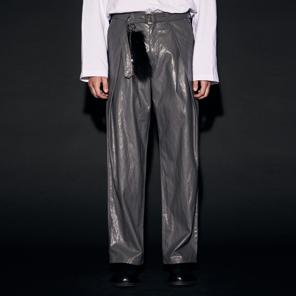 BELTED LEATHER PANTS GREY메종미네드 MAISON MINED 메종미네드